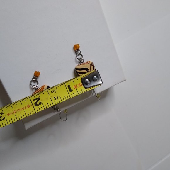 Vintage Square Bead Dangle Earrings - Picture 9 of 10